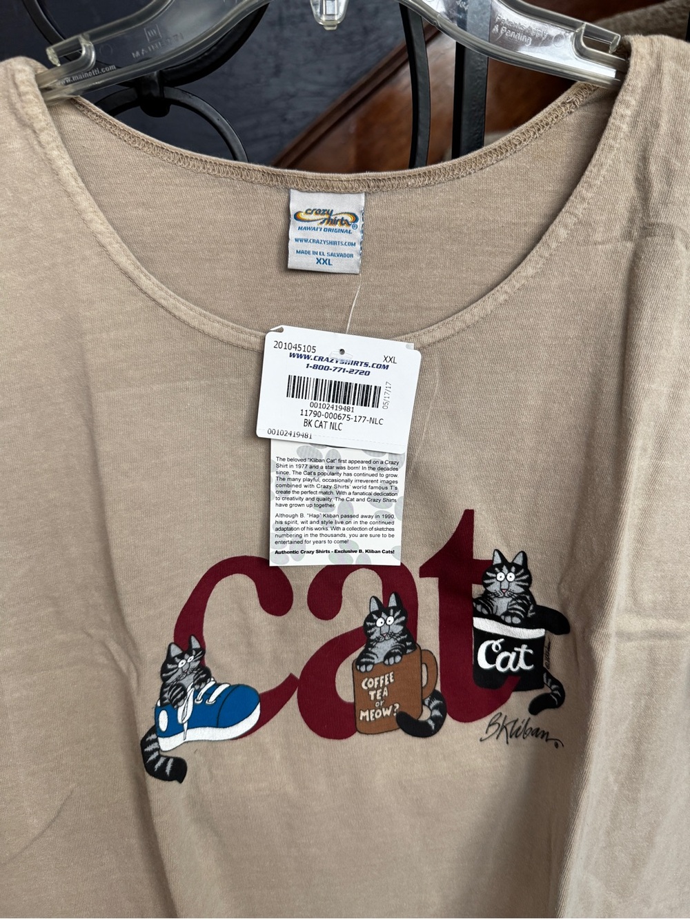 NEW NWT XXL B. Kliban Hawaii Crazy Shirts Hawaii Cat Tee Coffee Sneaker Shirt - Picture 5 of 13